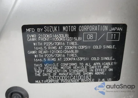 2012 Suzuki Grand Vitara Premium z USA, uszkodzony, nr VIN JS3TD0D21C4100183